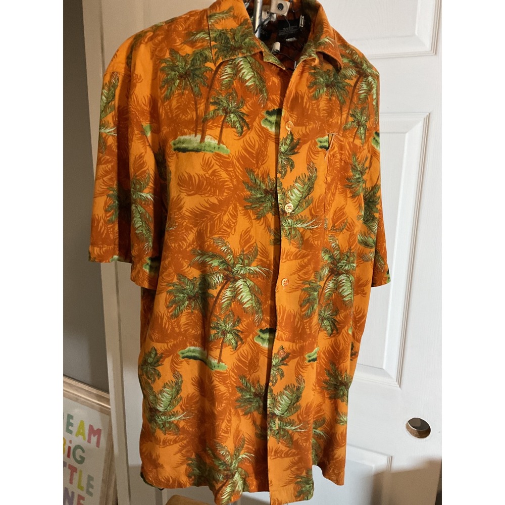 Puritan Orange Palm Tree Hawaiian Shirt Mens Medium Short Sleeve Button Up‎